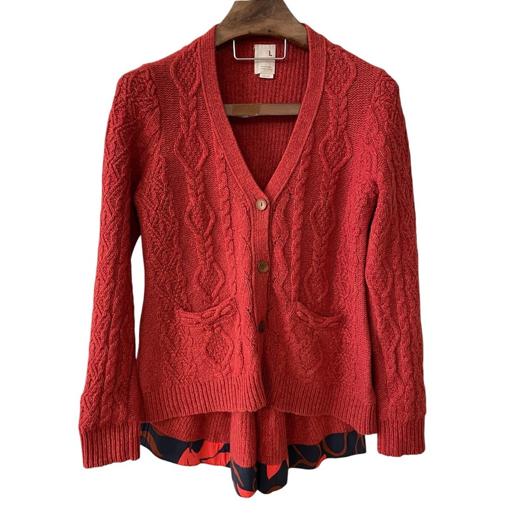 Anthropologie Far Away‎ From Close Pauline Cable Knit Cardigan Hi Lo Granny L - Picture 7 of 16